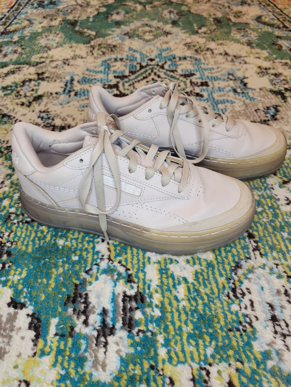 Reebok Club C Double Geo Beige Platform Sneakers, Womens 7.5